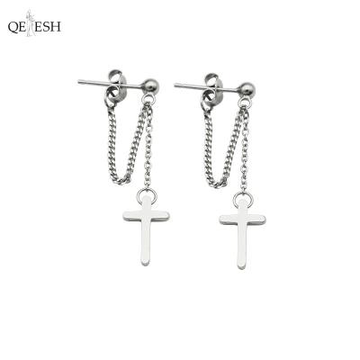 China Viable Wholesale Qetesh Silver Tassel Earrings Long S925 Sterling Silver Earrings Cross Chain Drop Earring for sale