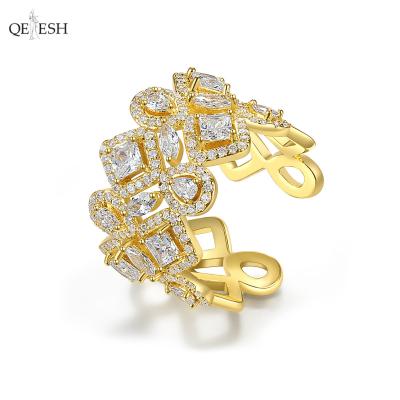 China Qetesh Viable Custom Geometric Zircon Gemstone Rings Fine Crystal Ring Diamond Adjustable Ring for sale