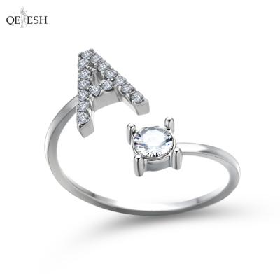 China Custom Letter Viable Ring Wholesale Diamond Jewelry Women from Qetesh Ring Adjustable Open Ring 26 and Men for sale