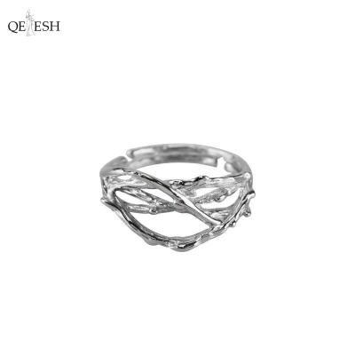 China Qetesh Viable Vintage Texture Irregular Ring S925 Sterling Silver Ring Open Silver Ring Jewelry For Women for sale