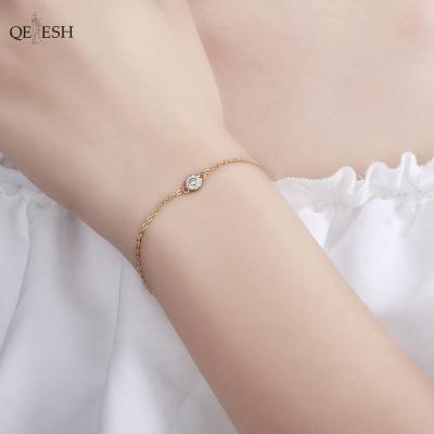 China Qetesh Fashion S925 Sterling Silver Plated 14k Yellow Gold Full Circle Viable Diamond Inlaid Ladies Bracelet Jewelry for sale