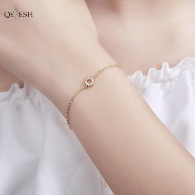 China Qetesh Viable Gold Fashion Full Diamond Inlaid Sun Flower Adjustable Bracelet Jewelry S925 Sterling Silver Plated 14k for sale