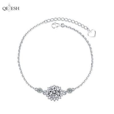 China Qetesh Fashion Bracelet 925 Sterling Silver Simple Sunflower Couple Bracelet Moissanite Chain Bracelet Viable Silver Jewelry for sale