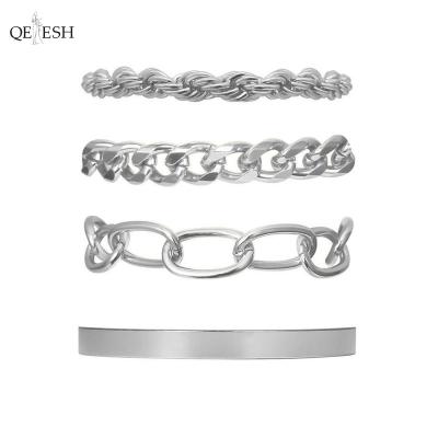 China Viable Qetesh Hip Hop 4 Pieces Chain Set Cuban Punk Cuban Chain Bracelet Bangle Luxury Jewelry for sale