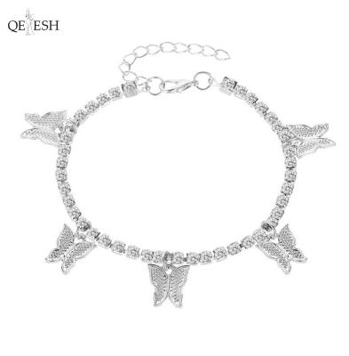 China Wholesale Sales Viable Rhinestone Qetesh Tiktok Small Butterfly Charm Anklet Claw Chain Tassel Foot Decoration Trendy Fashion for sale