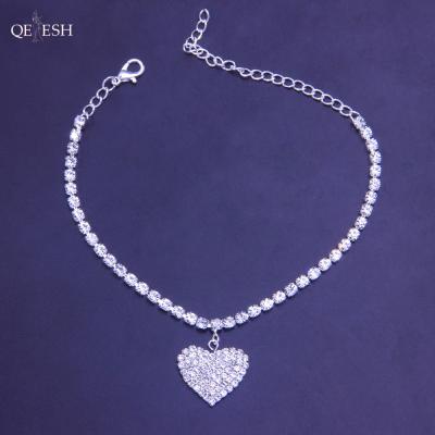 China Qetesh Hip Hop Stone Anklets Full Diamond Love Anklet Diamond Foot Chain Ornament Viable Heart Shaped Jewelry Fashion for sale