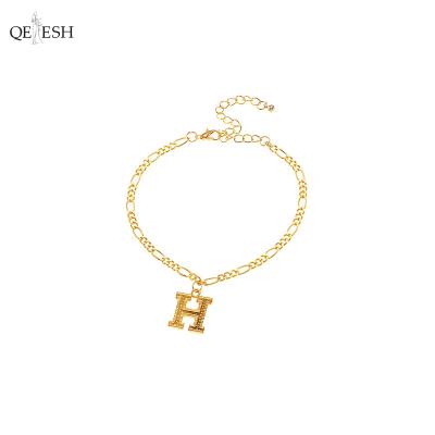 China Qetesh Viable Gold Plated Letter Dangling Anklet With 26 Uppercase Letters Fashionable Female Anklet Punk Style Bracelet for sale