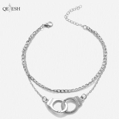 China Qetesh Viable Love Handcuffs Fashion Popular Women Beach Anklet Chain Foot Jewelry Beach Bohemian Anklets for sale