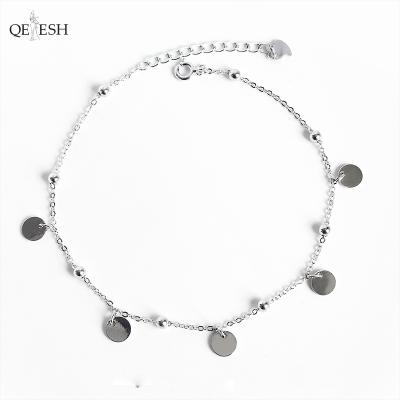 China Wholesale Fashion Qetesh Design 925 Sterling Silver Simple Round Anklet Beach Foot Ornaments For Students for sale