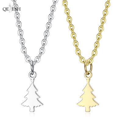 China Qetesh Christmas Tree Stainless Steel Cuban Link Chain Necklace Sustainable Charm Pendant Necklace for sale