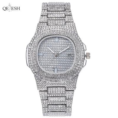 China Full Diamond Inlaid Steel Band Quartz Viable Luxury Watches Jewelry Sets High Quality Men Wrist Qetesh Bracelet + Necklace Set for sale