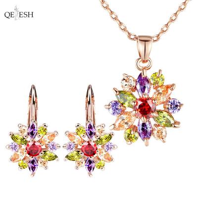 China Qetesh Viable Earrings + Necklace Adornment Bride Two Piece Jewelry Set Wedding Fine Women Accessories Jewelry Sets for sale