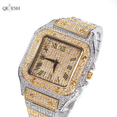 China DIVER Qetesh Roman Scale Quartz Watch Stylish Full Diamond Square Dial Digital Diamond Watches Luxury Men Wrist for sale