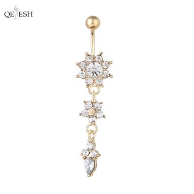 China Viable Qetesh Ring Flower Diamond Navel Nail Plum Blossom Long Pendant Belly Button Body Belly Piercing for sale