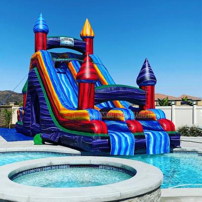 China PVC Swimming Pool Side Double Lanes Inflatable Water Slide For Sale for sale