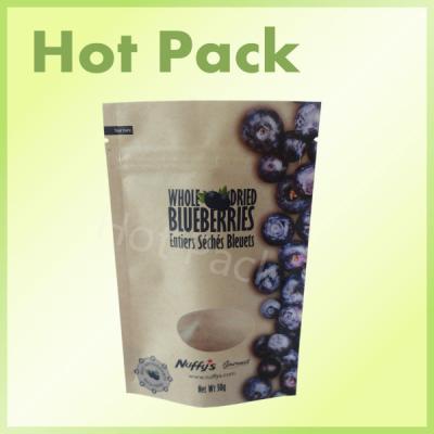 China Clear Window Kraft Paper Food Packaging Pouches For 50g Dried Blueberries for sale