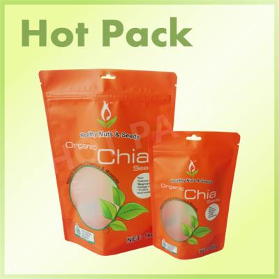 China Laminated Orange Printing Organic Chia Seed Stand Up Pouch With Window for sale