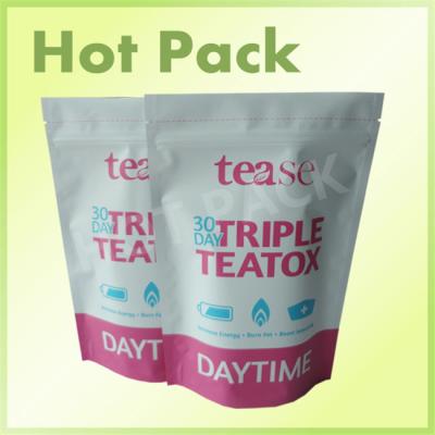 China Health Triple Teatox Stand Up Tea Packaging Pouch With Top Zip Reclosable for sale