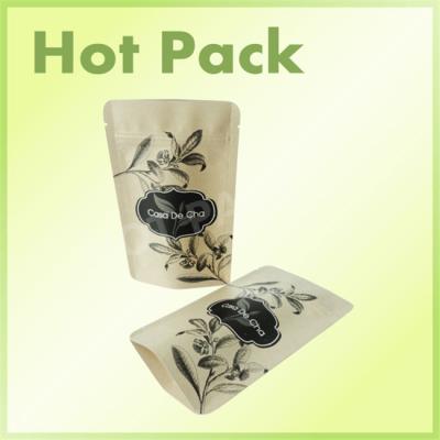 China Aluminum Foil Craft Brown Kraft Paper Stand Up Pouch For Tea Packaging for sale