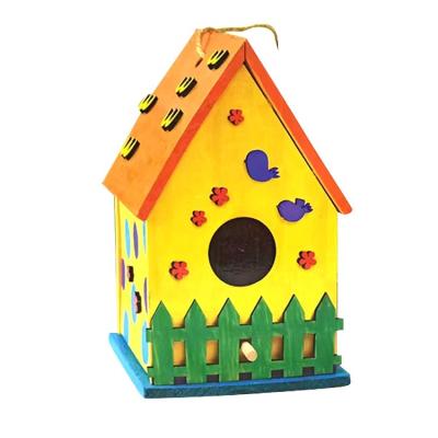 China Wholesale diy bird house kit painting wooden craft masks bird house for painting and drawing for sale