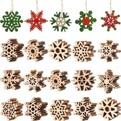 China Toying Unfinished Wooden Christmas Snowflake Ornaments Hanging Snowflake Cutouts Mask Wooden Slices For Christmas Tree for sale