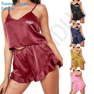 China Summer QUICK DRY Hot Selling Comfy Sleeveless Shorts Boots Satin Sleepwear Two Piece Set Pajamas for sale