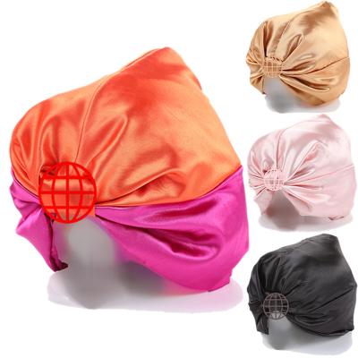 China Custom Logo Designer Sleeping Cap Women Mulberry Hair Wraps Wholesale Street Style Sexy Silk Satin Hair Stretch Long Cap for sale