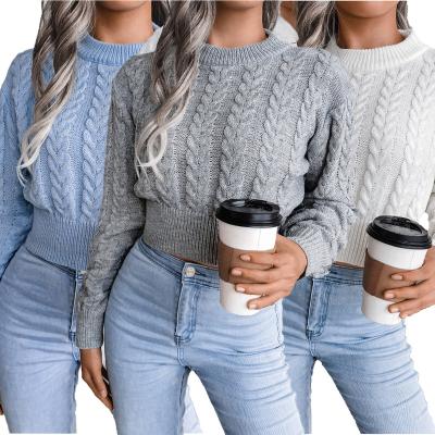 China 2021 New Product New Arrival Amazon Success Long Sleeve Crop Top Anti-pilling Twist Knitted Crewneck Pullover Women's Sweaters for sale