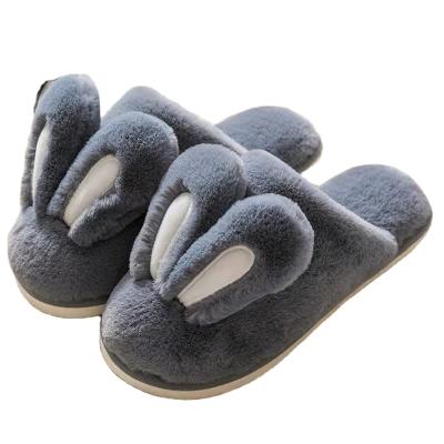 China Cute Home Slippers PVC Fur Slippers Gray Color Zapatillas Importada Rabbit Ears Plush Lightweight Indoor Unique Slippers for sale