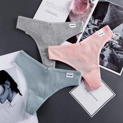 China Viable Women's Cotton T Intimate Panties G-String Back Comfortable Female Low Waist Thong Solid Color Underwear for sale