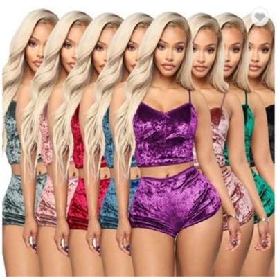 China OEM&ODM Ladies Velvet Pajamas Bra Set Healthy Tops And Crop Shorts Set Plus Size Lingerie Sleepwear 2 Piece Sets for sale