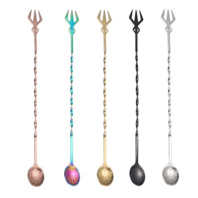 China Stainless Steel Viable Custom Cutlery Set Creative Bar Cocktail Stirring Spoon Cocktail Stick Long Stirring Spoons for sale