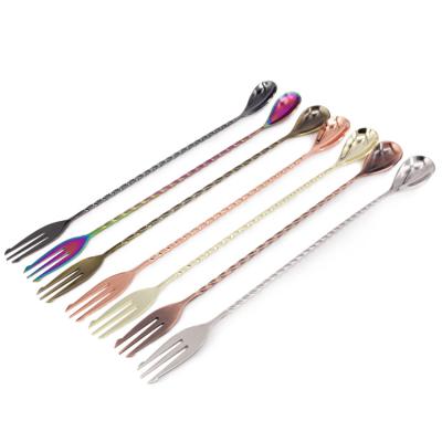 China Sustainable Professional High Quality Stainless Steel Long Bar Mixing Spoon Double Ends With Fork for sale