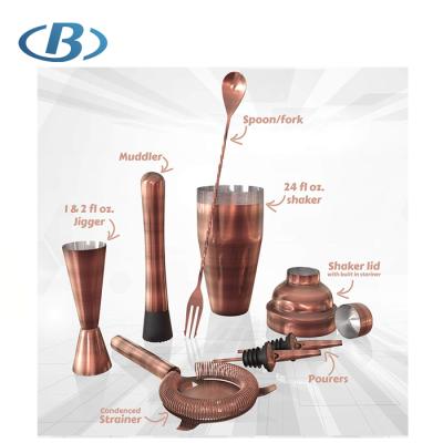 China Viable Bronze Plating 7 Piece Cocktail Shaker Gift Set, Best Bar Tool Kit For Friends for sale