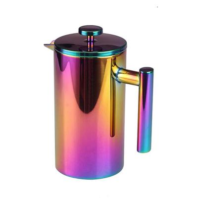 China Sustainable Rainbow 1 Liter Stainless Steel Coffee Double Wall French Press for sale