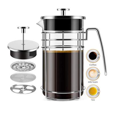 China Sustainable Universal Stainless Steel Silver Color Coffee French Press, Tea Maker With Extra Filter for sale