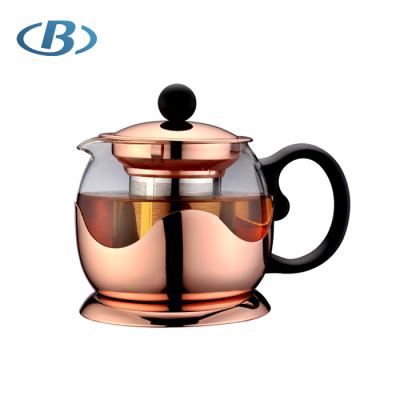 China 2018 Viable OEM Heat Resistance Borosilicate Hot Glass Tea Maker with Infuser, Rose Gold Color for sale