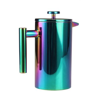 China Custom Unique Durable Double Rainbow Wall 1L Coffee French Press for sale