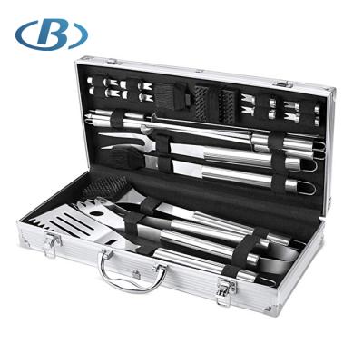 China Easily Cleaned BBQ Grill Tool Kit, 21-Piece Heavy Duty Stainless Steel Grilling Utensils Tools with Aluminum Storage Case for sale