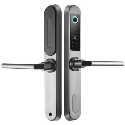 China Blue Electronic Fingerprint WiFi App Control TTlock Stainless Steel App Tooth Smart Door Lock For Sliding Glass Aluminum Door V7285 for sale