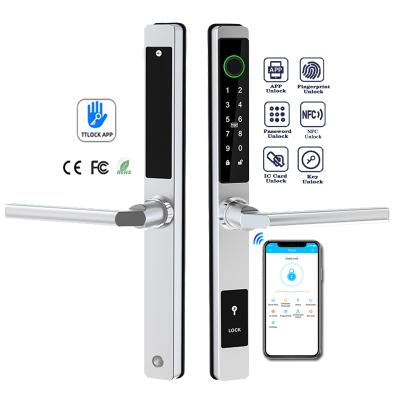 China Type Two Security Outdoor Stainless Steel Biometric VVDQ Ttlock APP Fingerprint Aluminum Glass Smart Door Lock for sale