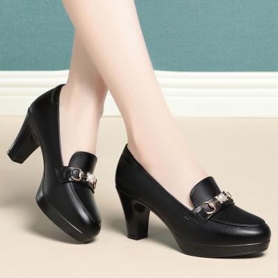 China Comfortable New Arrivals Buckle Women Anti-slippery Point Toe Pump Chunky Heel Shoes Stylish Ladies Shoes for sale