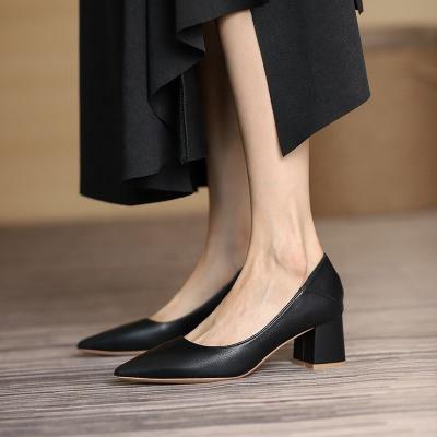 China Anti-slippery cheap high-heeled shoes are available in stock. Brown led elegant black high-heeled shoes are shallow, medium and thick for sale