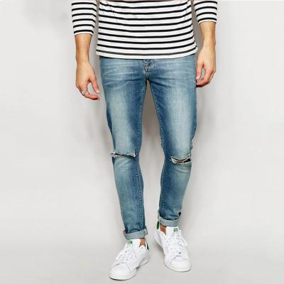 China Mens Clothing Breathable Custom Fashion Light Blue Mens Ripped Jeans for sale