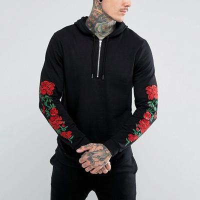 China Anti-pilling OEM Rose Embroidered Half Zip Wholesale Hoodies For Men for sale