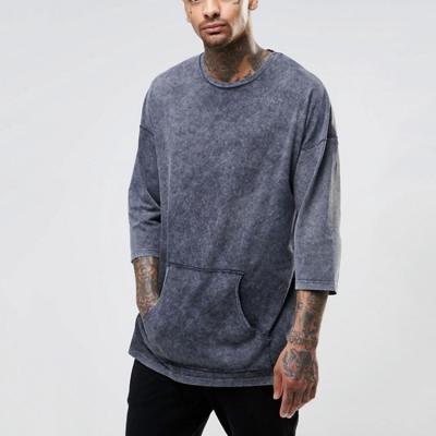 China OEM Oversized Acid Wash Anti Pilling T Shirts For Men's Tee With Kangaroo Pocket T Shirts for sale