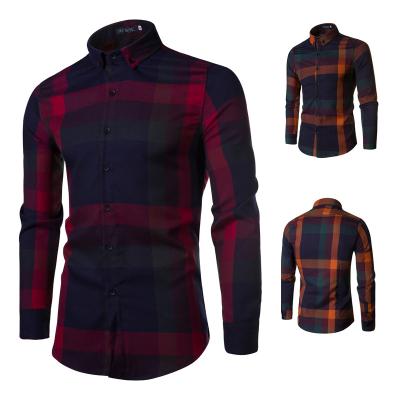 China Anti-pilling Spring Men's Long Sleeve Solid Color Corduroy Plaid Shirts for sale