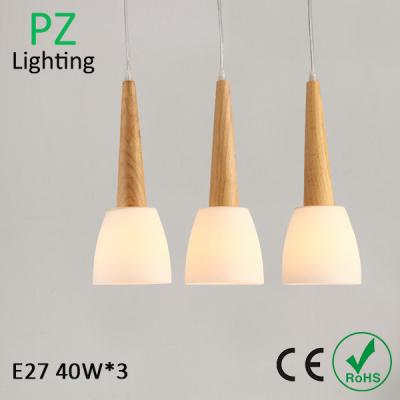 China 3 heads suspended Dinner room wooden pendant lamp E27 bulb Top grade Thailand Oak wood for sale