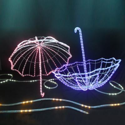 China 3D umbrella LED rope/string light motif light IP55 OEM/ODM multi color and flash LED function Christmas show wedding use for sale