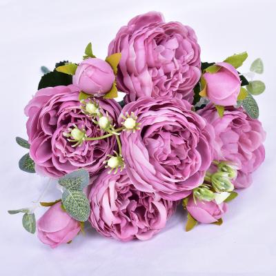 China High Quality Vintage Peony Bouquet 9 Heads Mini Garden Decoration for Wedding Decorative, Home Decor and DIY for sale